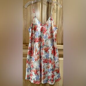Stunning Vintage Barbizon Colorful Floral Camisole Slip Dress Nightgown Rosette